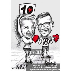 Karykatura pary na siłowni - cheerleaderka