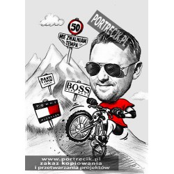 Karykatura rowerzysty MTB na czterdzieste urodziny kolor