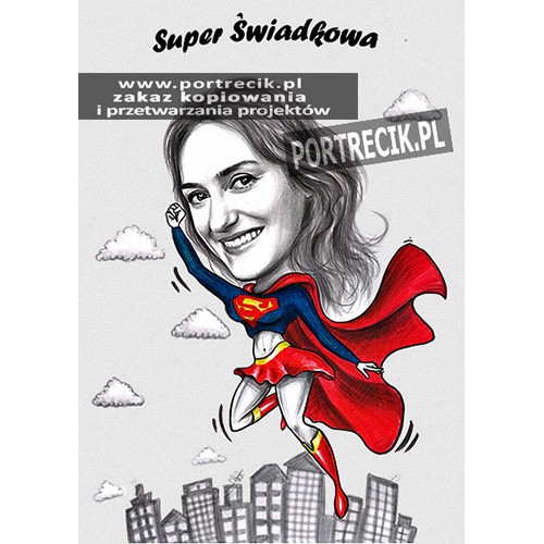 Karykatura Superwoman supermenki świadkowa