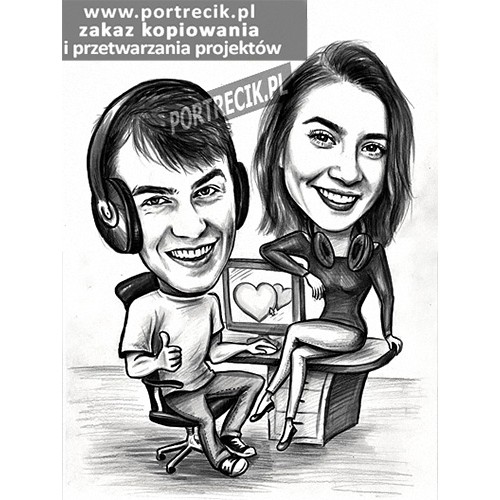 Karykatura pary przy komputerze