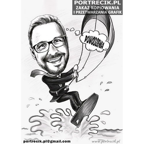 Karykatura kitesurfing w garniturze