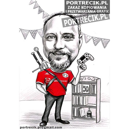 Karykatura wiedźmin - gracz - kibic