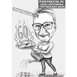 Karykatura pani domu kucharki ogrodniczki