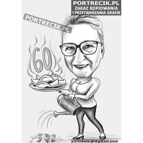 Karykatura pani domu kucharki ogrodniczki