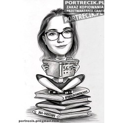 karykatura uczennicy mola książkowego