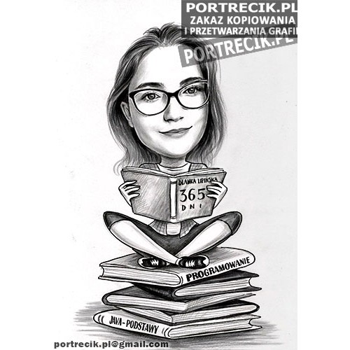 karykatura uczennicy mola książkowego