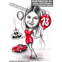 Karykatura na osiemnastkę z balonami