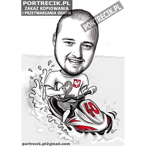 Karykatura na skuterze wodnym