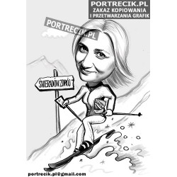 Karykatura narciarki na stoku