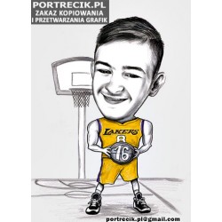 Karykatura koszykarza w koszulce Lakers