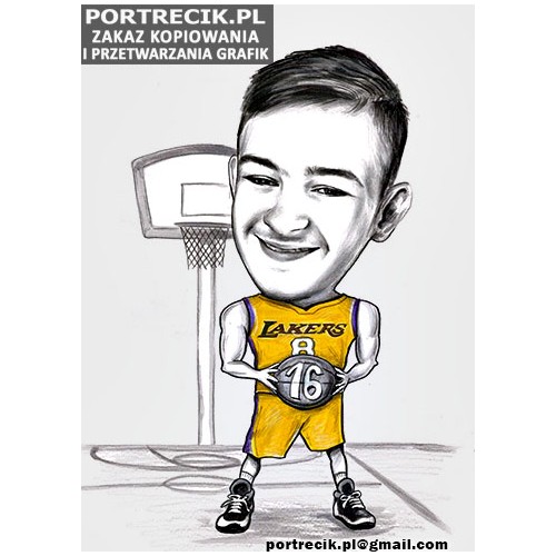Karykatura koszykarza w koszulce Lakers