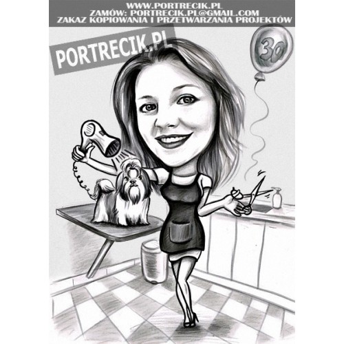 Karykatura psiego fryzjera / groomera