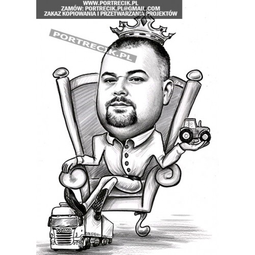 Karykatura kierowcy tira na tronie