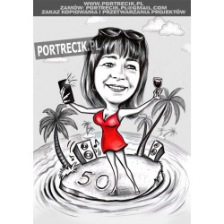 Karykatura urodzinowa imprezowiczki na 50-te urodziny