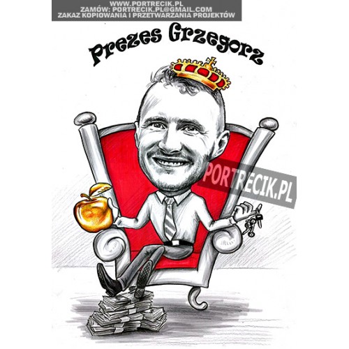 karykatura szefa prezesa na tronie