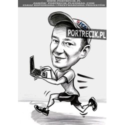 karykatura biegacza z komputerem, jogging