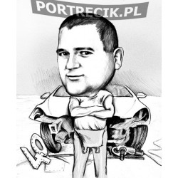 Karykatura mechanika samochodowego