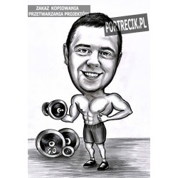 Karykatura na siłowni z ciężarami - na 40tkę