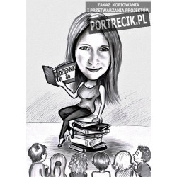 Karykatura przedszkolanki lub nauczycielki