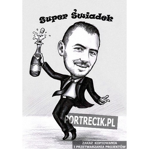 Karykatura świadka Super Świadek z butelką szampana