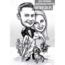 Karykatura ślubna z psem