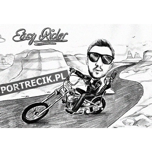 Karykatura motocyklisty na chopperze