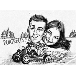 Karykatura pary na quadzie