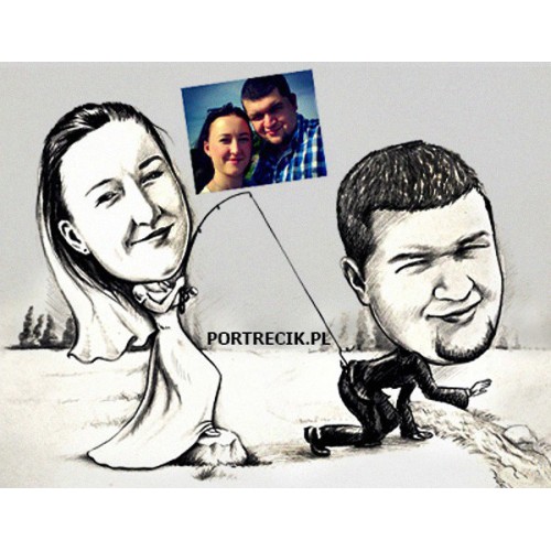 Karykatura ślubna z wędką