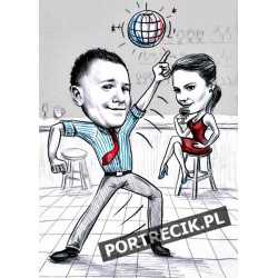 Karykatura pary na imprezie - tancerz na parkiecie