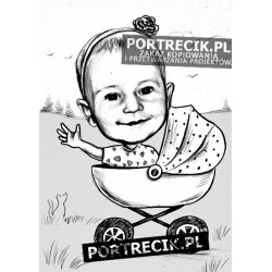 Karykatura dziecka w wózku