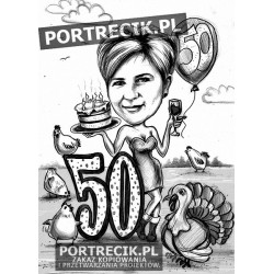 Karykatura rolniczki na 50-te urodziny
