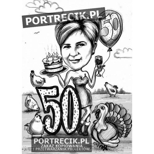 Karykatura rolniczki na 50-te urodziny