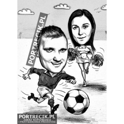 Karykatura piłkarza i cheerleaderki