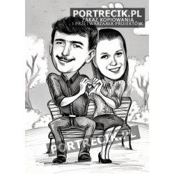 Karykatura pary na ławeczce w parku