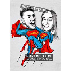 Karykatura pary superman i superwoman