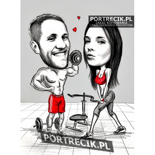 Karykatura pary na siłowni
