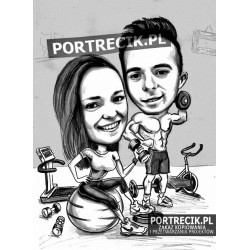 Karykatura pary na siłowni