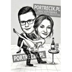 Karykatura pary z szampanem