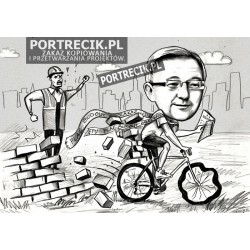 Karykatura zaczytanego rowerzysty