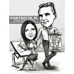 Karykatura pary - architekt i inżynier ins. sanitarnych