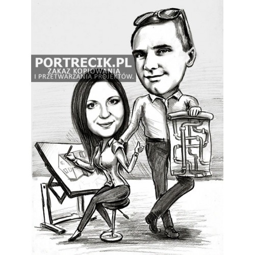 Karykatura pary - architekt i inżynier ins. sanitarnych