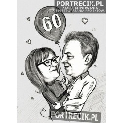 karykatura pary 60-tka 60-te urodziny
