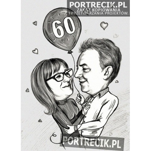 karykatura pary 60-tka 60-te urodziny