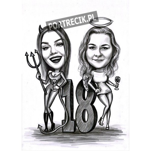Karykatura przyjaciółek na osiemnastkę