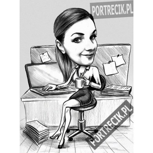 Karykatura biurowa z kubkiem kawy