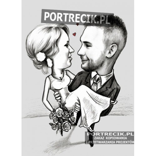 Karykatura Młodej Pary - Pani na rękach pana