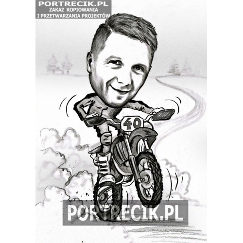 Karykatura motocyklisty na crossie 2