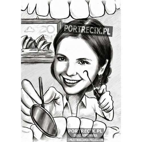 Karykatura dentystki lub dentysty