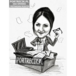 Karykatura w biurze z papierami