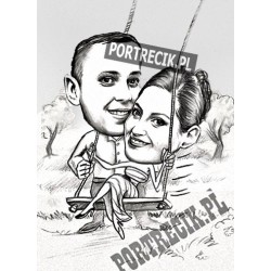 Karykatura pary na huśtawce